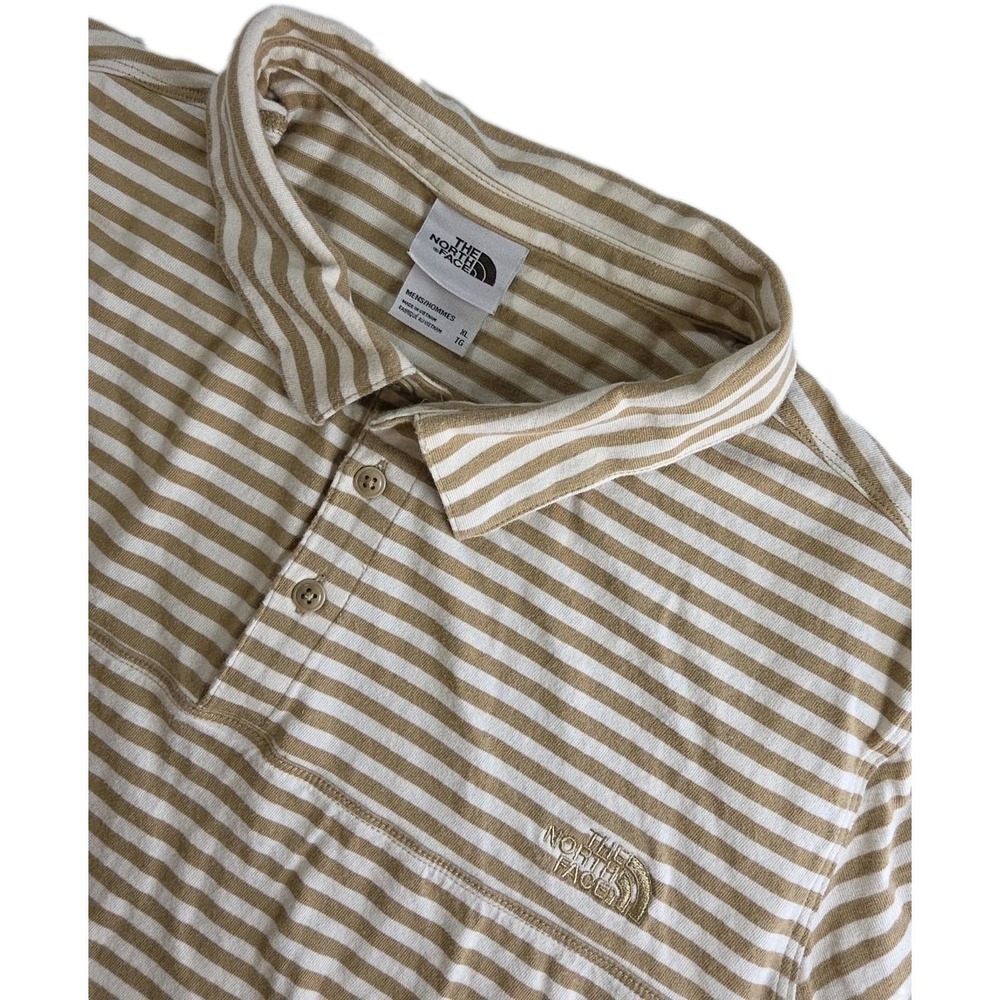 The North Face Polo Shirt Mens X-Large BROWN CREAM Striped Casual Short Sleeve